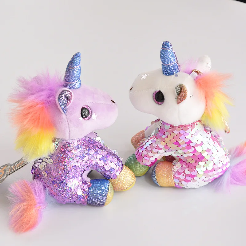 1 Pcs New Fashion Kawaii Sequins Unicorn Plush Toy Keychain Glittering Charm Accessories Soft Birthday Gift Christmas Gift