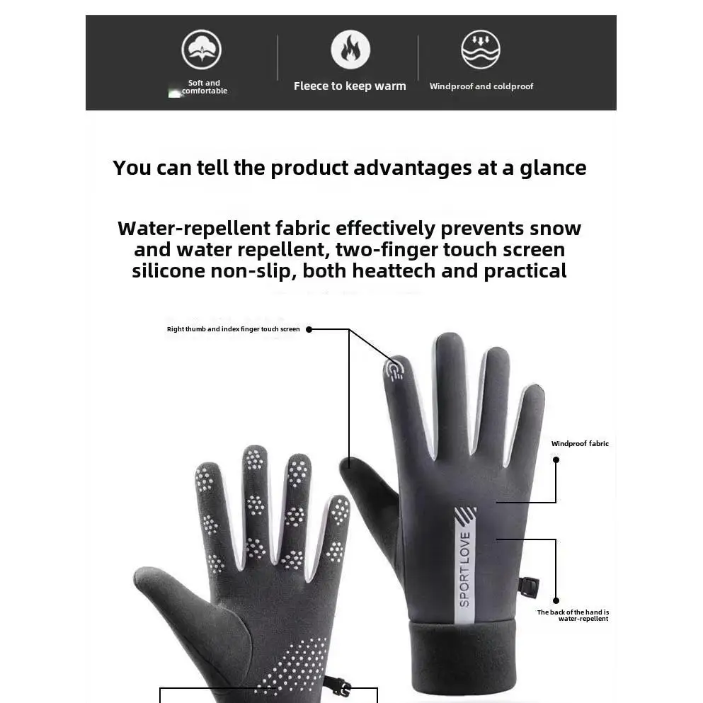 Outdoor Winter Gloves Waterproof Touch Screen Thermal Windproof Gloves Cold Weather Running Riding Hiking with Fourchettes