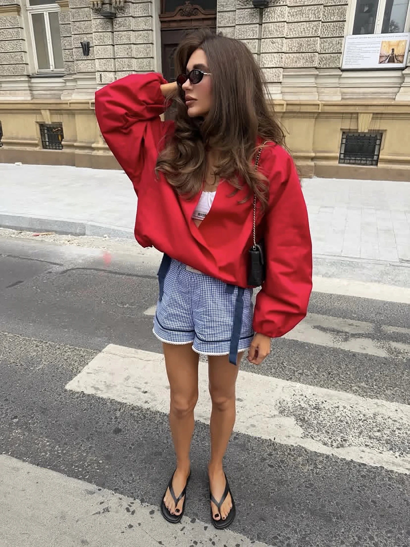 Red Loose Casual Short Jacket V-Neck Versatile Pilot Jacket Small Size Autumn New Women's Outerwear Comfortable Long Sleeve