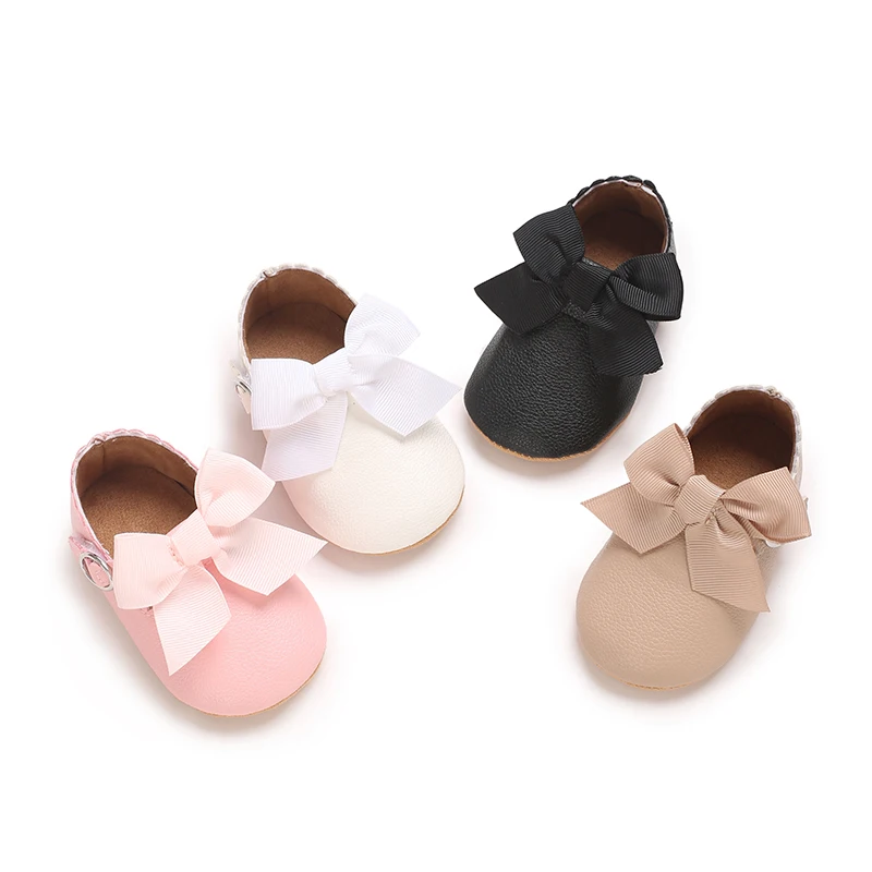 

2024 New Baby Girls Shoes Bowknot Party Dress First Walker Anti-slip Non-slip Rubber Sole Infants Girl Crib Shoes