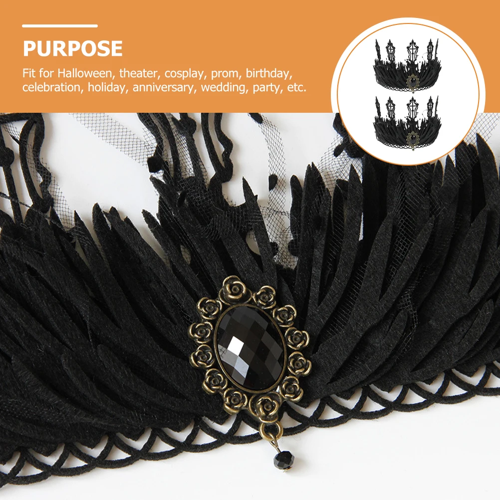 

Gothic Tiara Black Vintage Crown Headb Women Hair Accessories Halloween Costume Queen Retro Bridal Headpiece Polyester