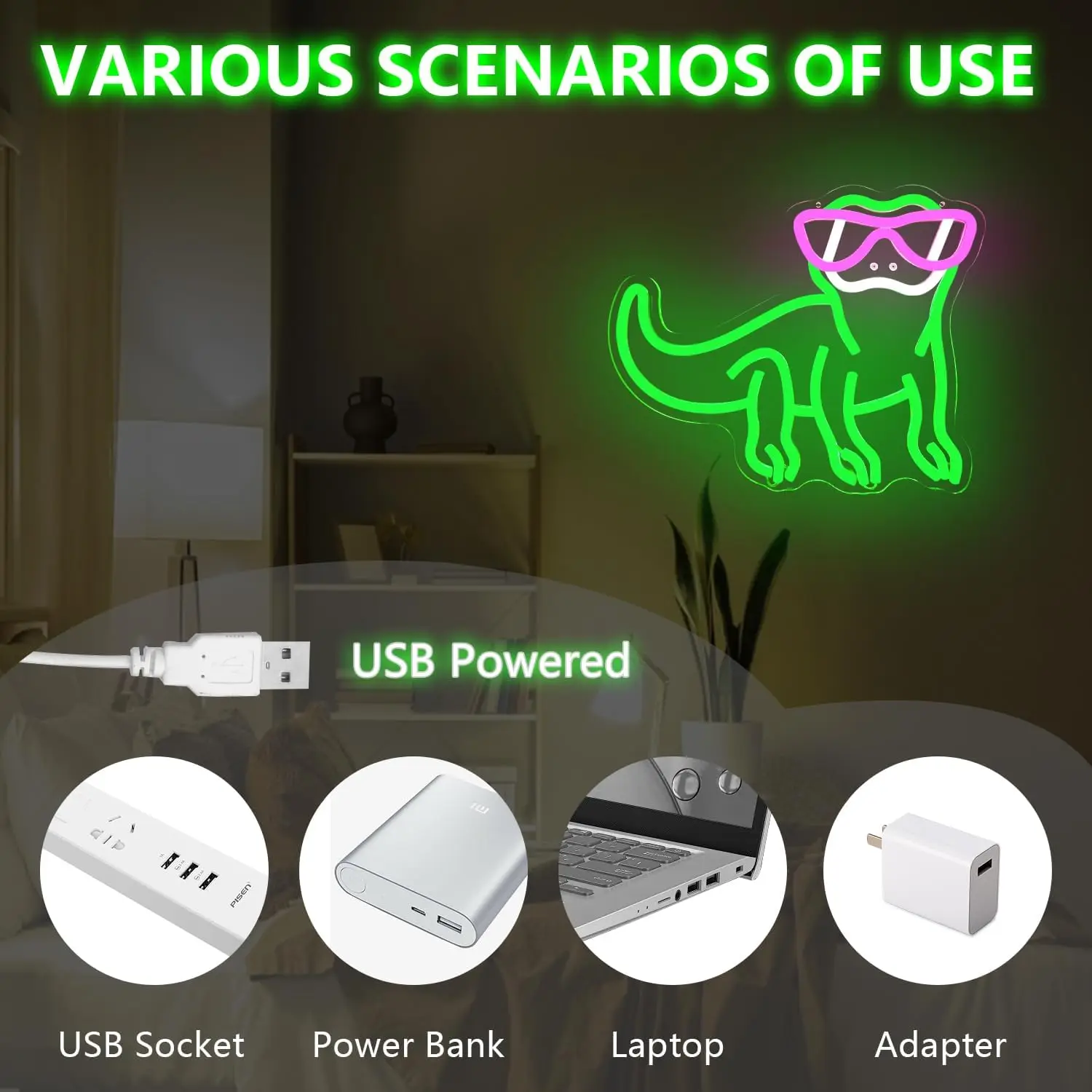 أبو بريص النيون تسجيل عكس الضوء الأخضر الإغوانا سحلية أضواء النيون LED لغرفة النوم رجل الكهف شريط المنزل لعبة غرفة عيد ميلاد ديكور حفلة USB