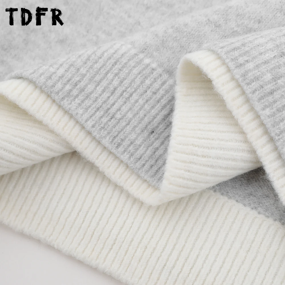 스플 라이스 가짜 투피스 스웨터 남성 가을 겨울 캐주얼 루즈 긴 소매 헨리 칼라 니트 풀오버 남자