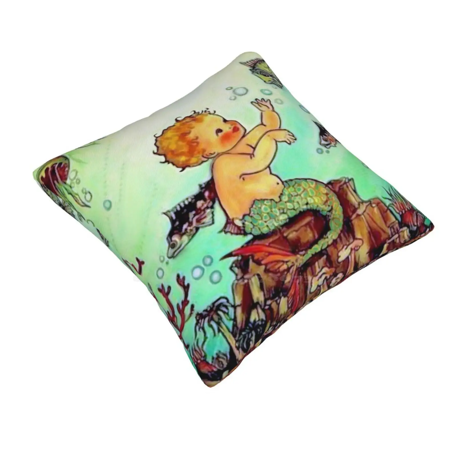 Mermaid Enchanted Throw Cushion Pillow Cover Beach Paintings Beach Party Retro Mermaid Vintage Mermaids Art Mermaid Mermaid Art