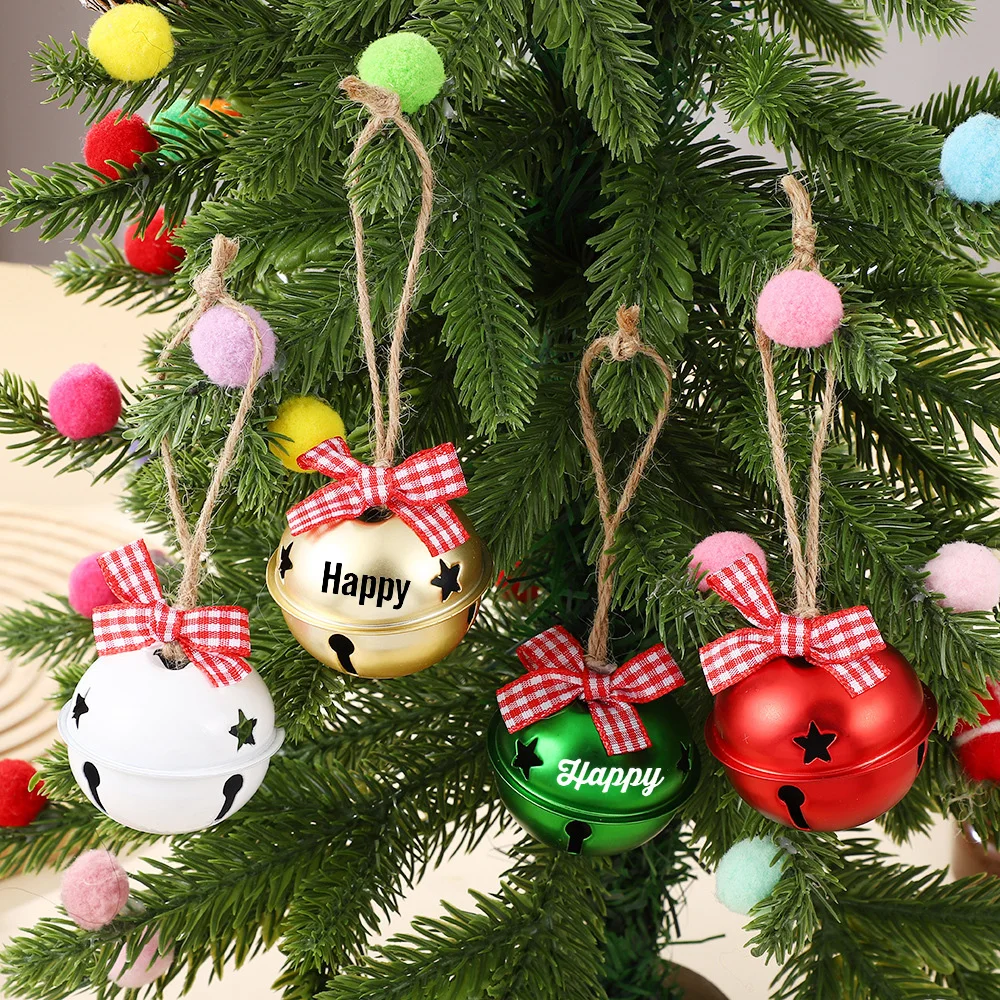 

Customized Personalized Christmas Bell Ornaments With Bows And Metal Five-Pointed Star Bells Create A Strong Festive Atmosphere