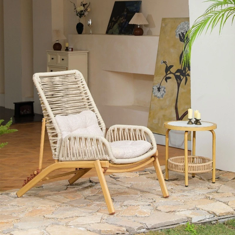 Outdoor rattan recliner, patio back lounge chair, terrace balcony chair