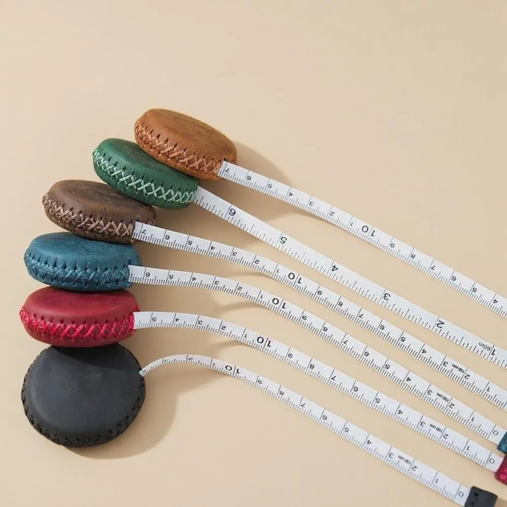

Soft Handmade Leather Tape Measure Vintage Retractable Roll Measure Tape Cowhide Leather 1.5M RetractableTape Measure Household