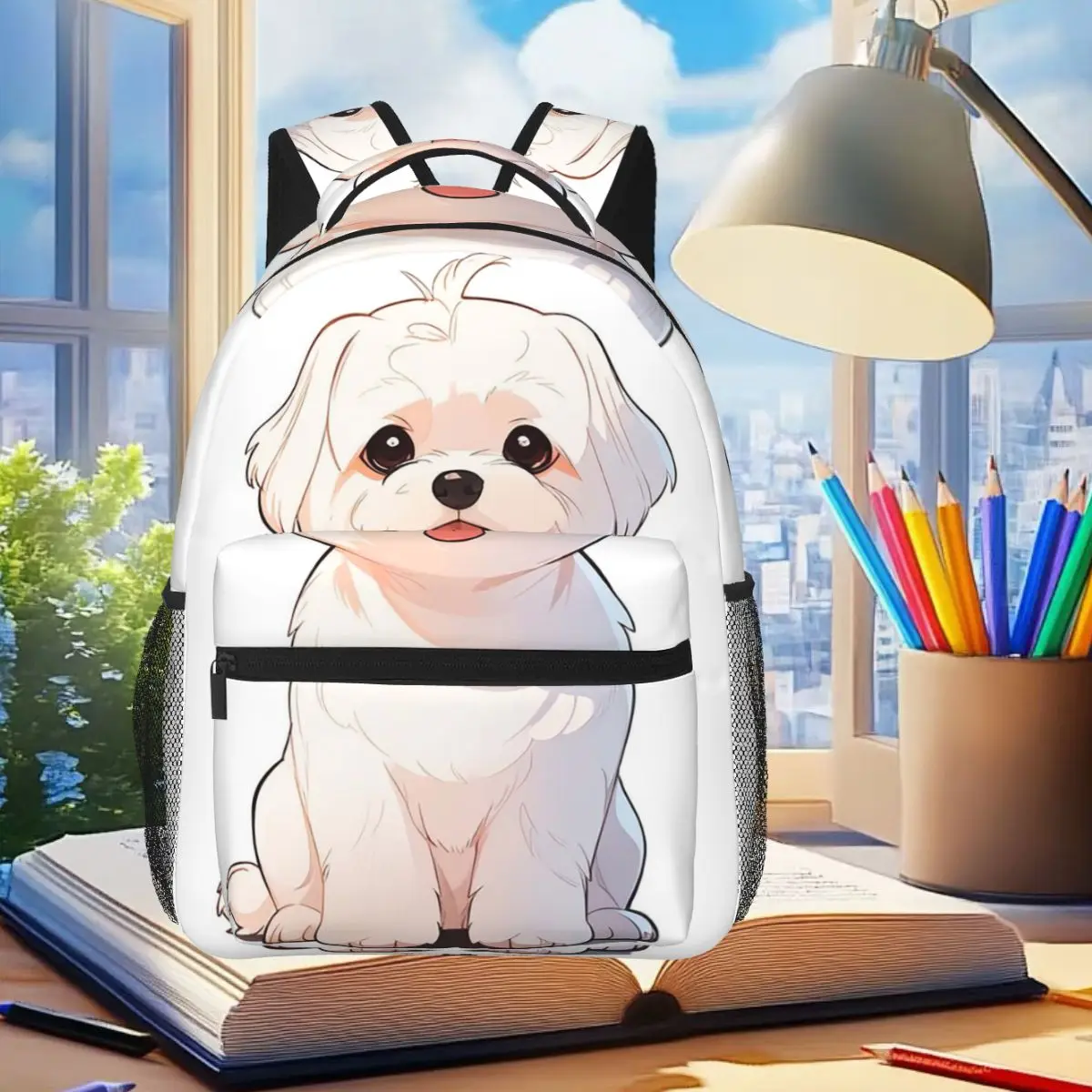 

Рюкзак с милой мальтийской собакой в мультяшном стиле, студенческая сумка для книг для мальчиков и девочек, детская школьная сумка, компьютерные сумки на плечо для мужчин и женщин
