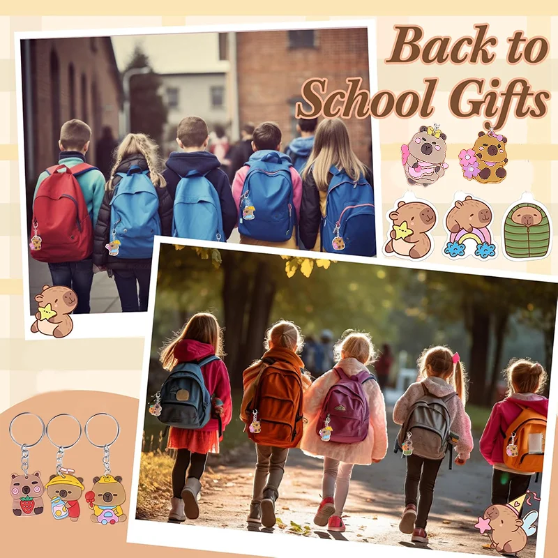 10-200 Stück Niedliche Cartoon-Capybara-Schlüsselanhänger, Geburtstags-Geschenke, Zufällige Tier-Schlüsselanhänger für Taschen und Autos, Großpackung Schlüsselanhänger für Kinder (42 Arten) – Detail 2