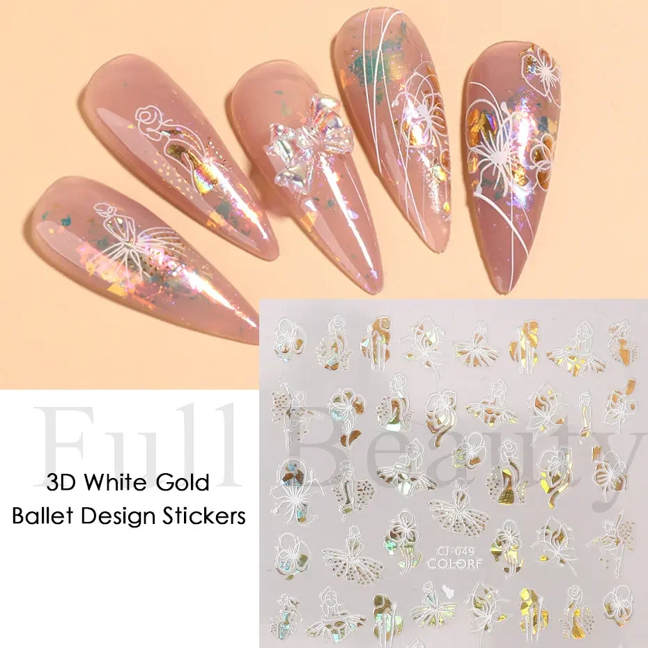 Gold Leaves 3D Nail Stickers Decals Foil Summer Spring Liner Geometric Flower Nail Tattoo Polish Sliders Manicure JICJ046-054