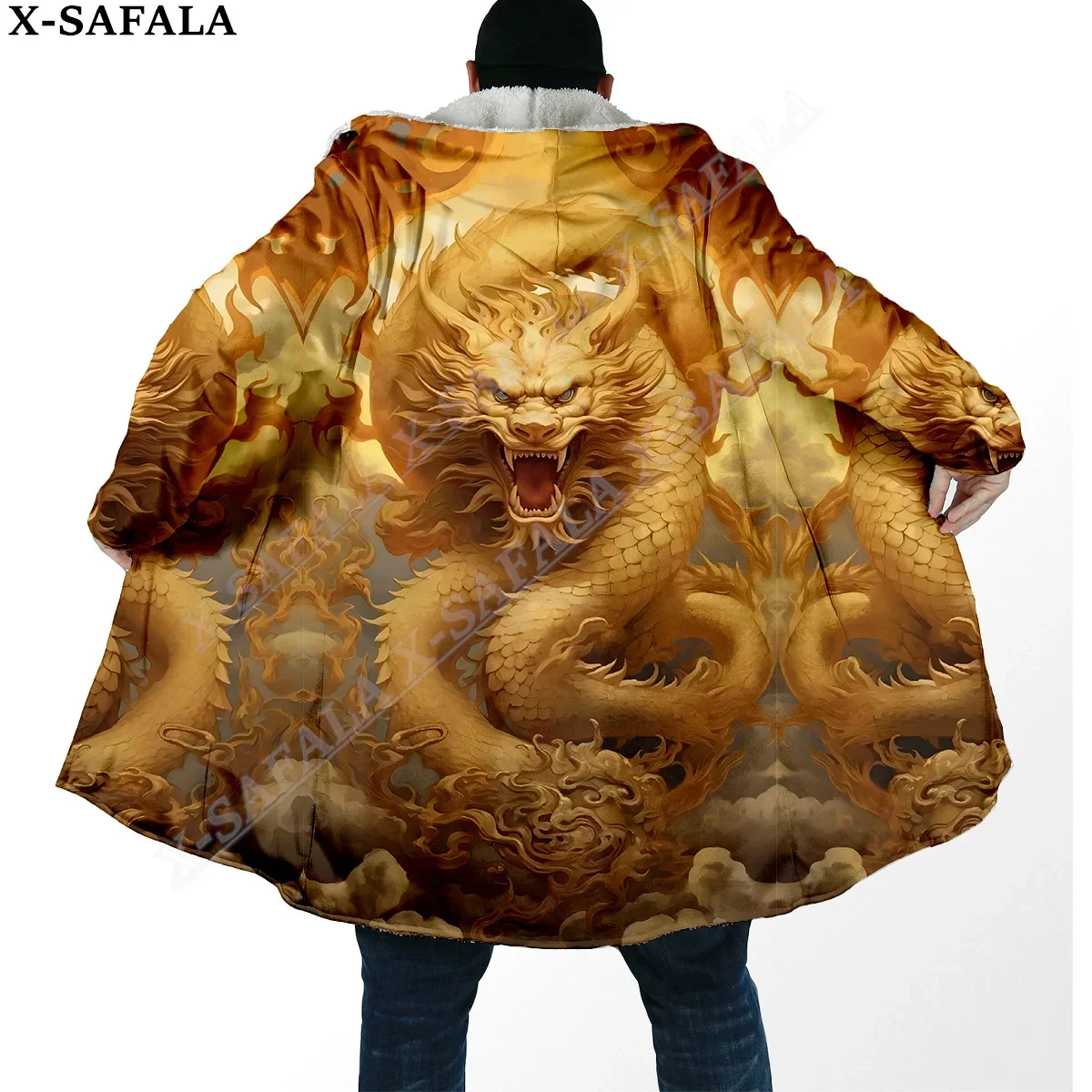 

Mysterious Myth Dragon Art Moon 3D Print Dream Cloak Thick Warm Hooded Men Overcoat Coat Windproof Fleece Cape Robe Blanket-2