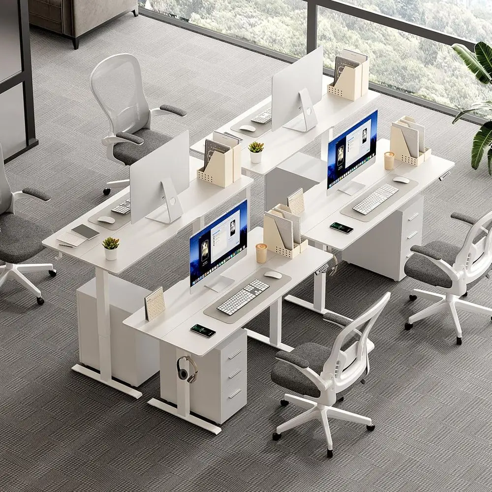 24 Scrivania elettrica ad altezza regolabile, piano diviso bianco, scrivania Sit-Stand per uso domestico e computer