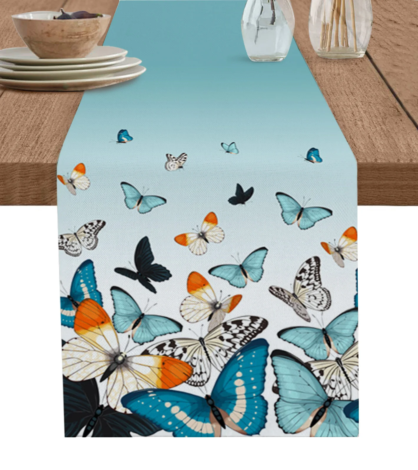 

Pastoral Butterfly Water Duck Green Gradient Table Runner Decoration Home Decor Dinner Table Decoration Table Decor