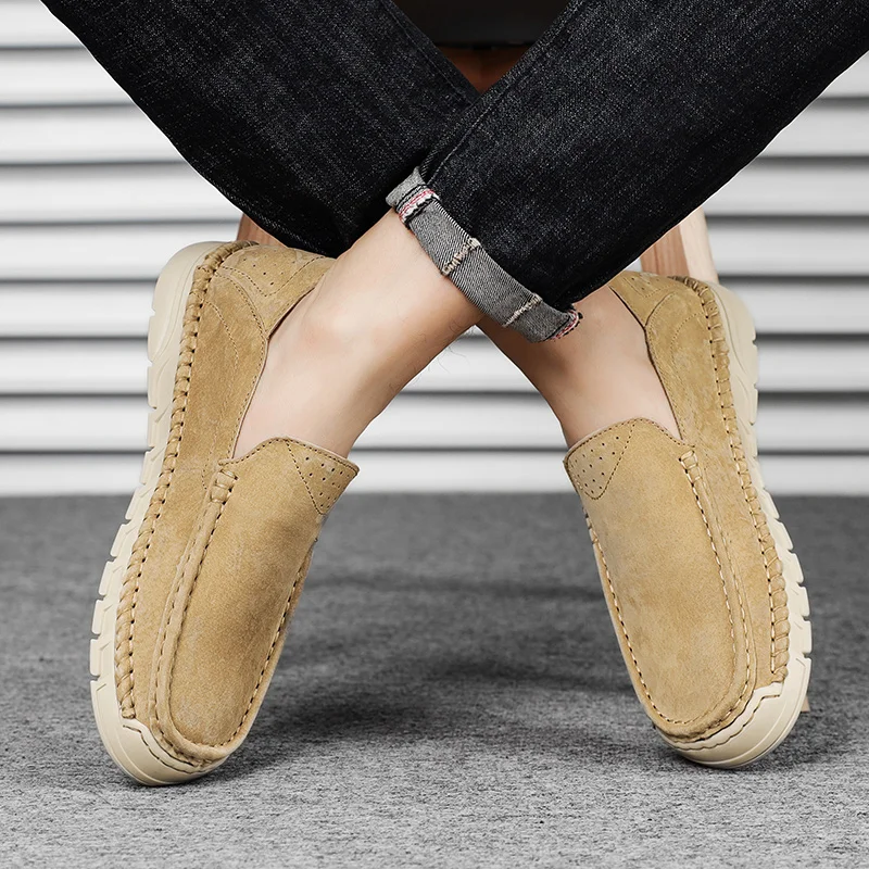 

Summer New Men Comfortable Lazy Shoes Fashion Men Handmade Stitching, Outdoor Breathable Non Slip Casual Sports Leather Shoes
