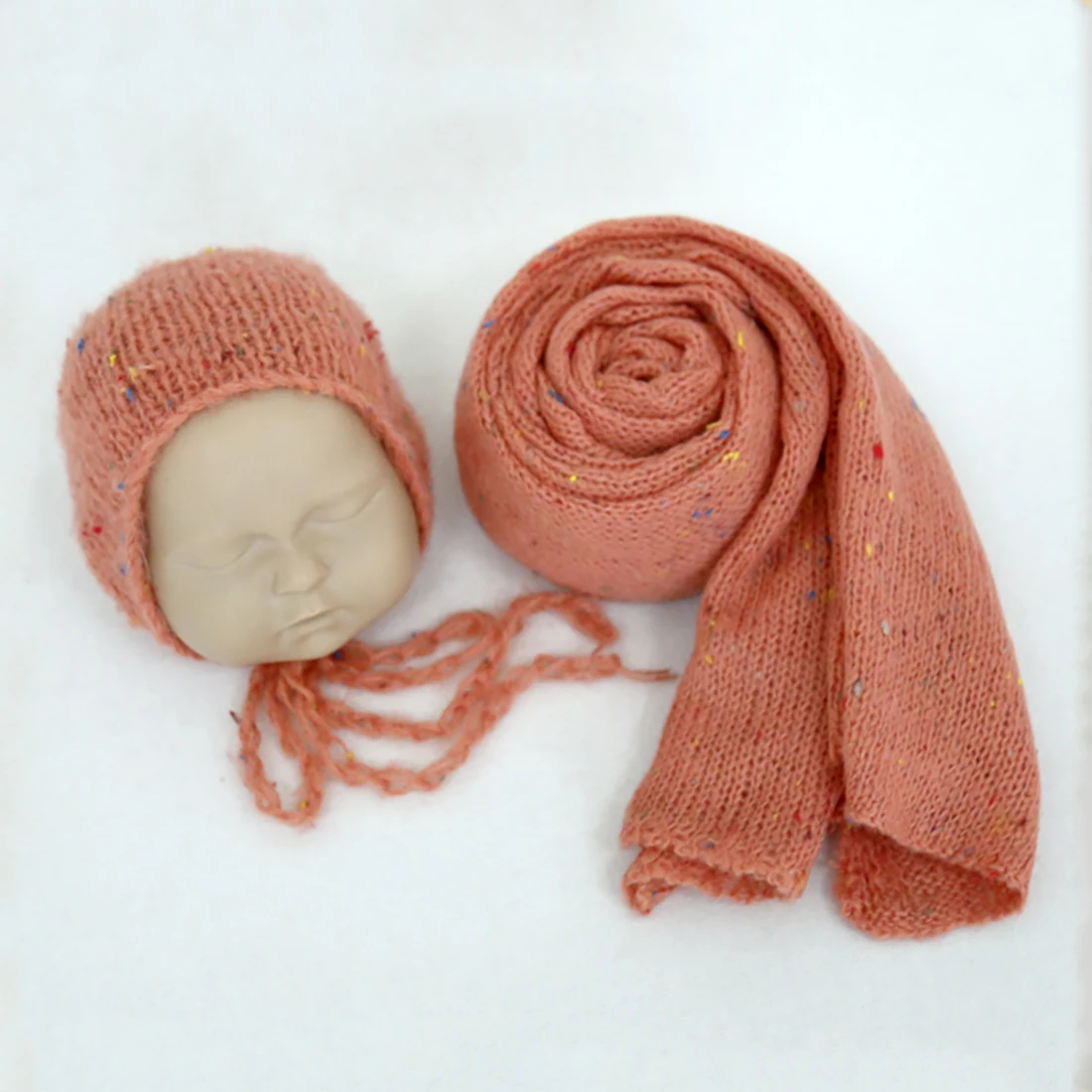 Newborn Knitted Mohair Wrap And Bonnet Set Baby Photo Props Infant Knit Stretch Wrap Bonnet Set Newborn Photography Props