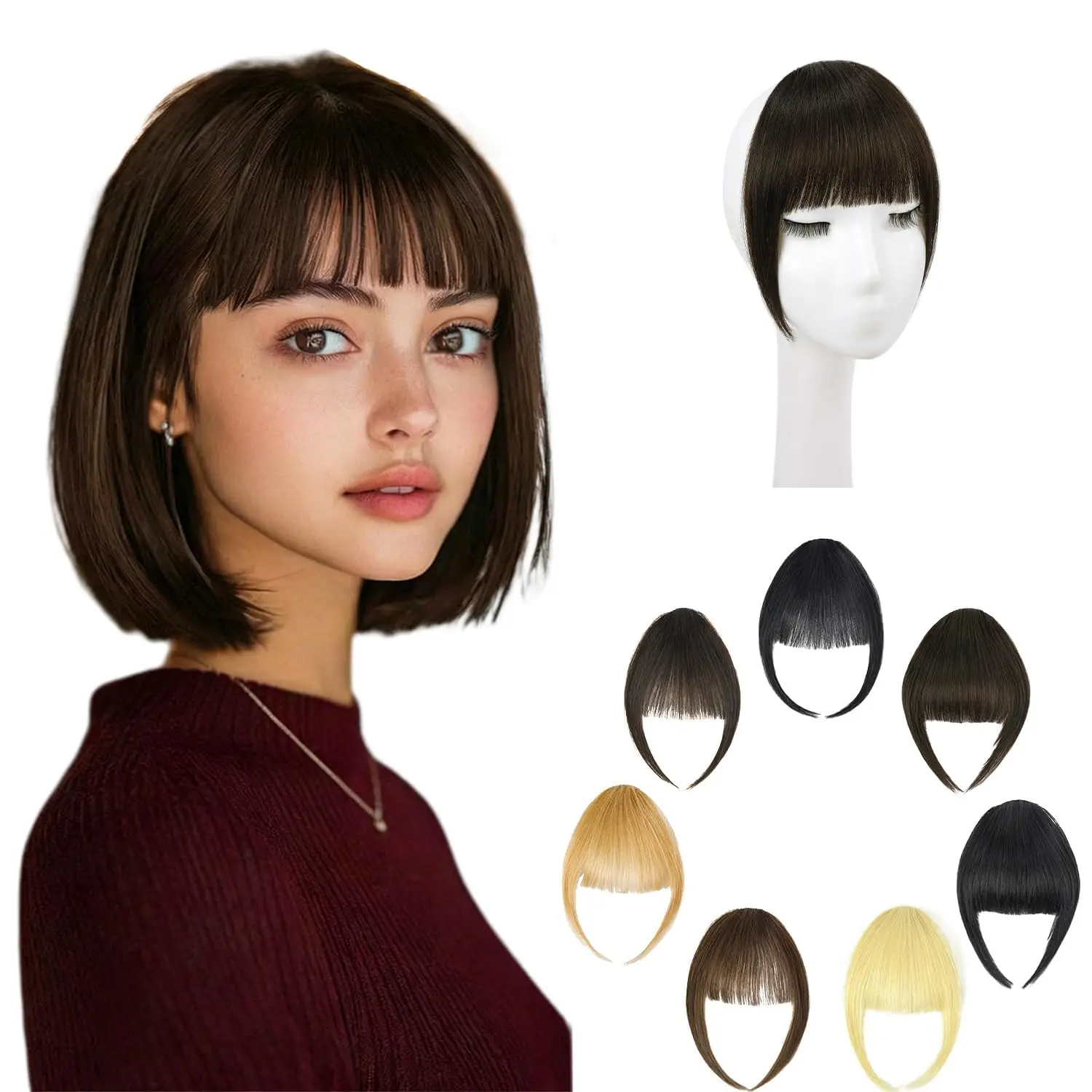 Women Clip‑in Air Bangs Remy Human Hair Fake Fringe  Natural Seamless Bangs Hair Extension Cover Forehead ReaReal Hair Pieces