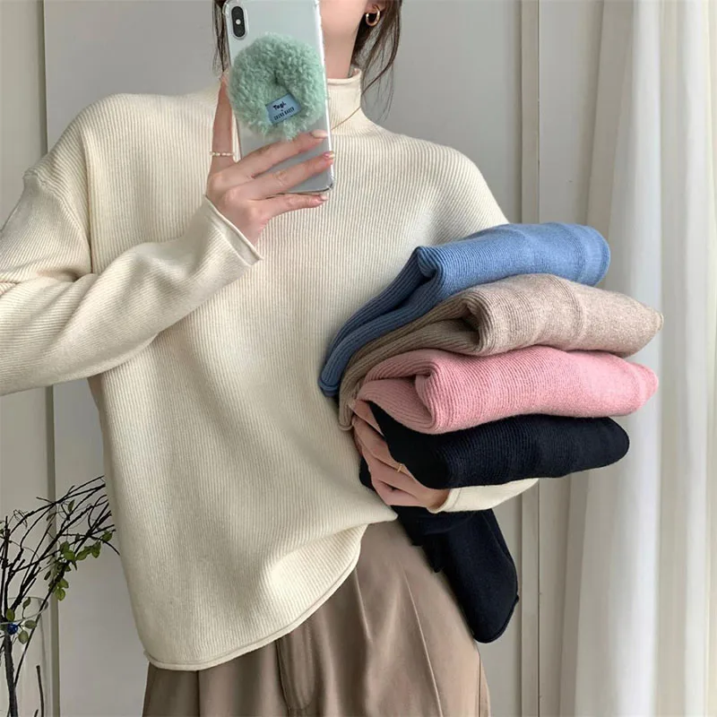 Xpqbb Autumn Winter Turtleneck Sweaters for Female Korean Style Loose Thicken Soft Knitted Pullover Women Knit Bottoming Jumper