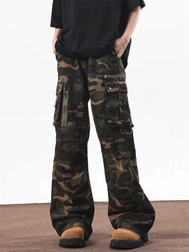 

Women's High Waisted Camouflage Unisex Thin Pants Young Girl Summer Bottoms Vintage Female Straight Wide Leg Trousers