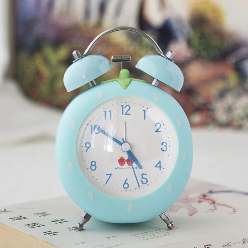 Big Bell Strawberry Creative Sleepy Little Alarm Clock Cartoon Children\'s Students Use Nightlight, Simple and Silent Bedhead