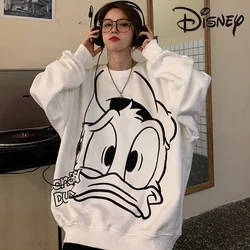 Disney Donald Duck Woman's Hoodies Sweatshirt Fall Winter Fashion Couple Tops Cartoon Round Neck Printed Loose Long Sleeve Gifts