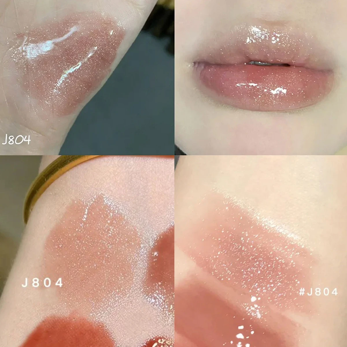 ملمع شفاه جيرلكلت يوريال J804 بلون عاري لامع، خفيف الوزن وناعم، لمعان زجاجي عالي، شفاف وبراق، لون عاري براق، ساحر