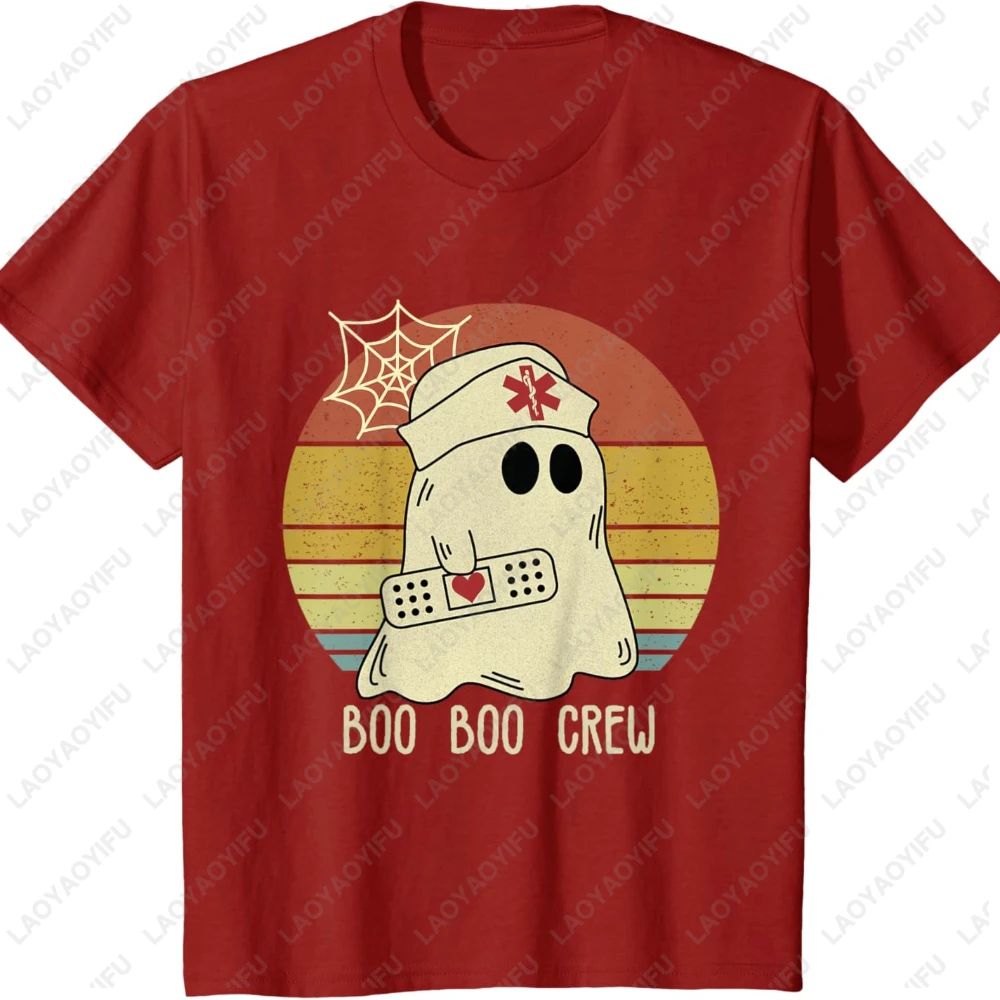 Boo Boo طاقم ممرضة هالوين الجرافيك تي شيرت شبكة العنكبوت امرأة الرجال القطن التي شيرت بلايز جميل شبح ممرضة Crewneck تي شيرت