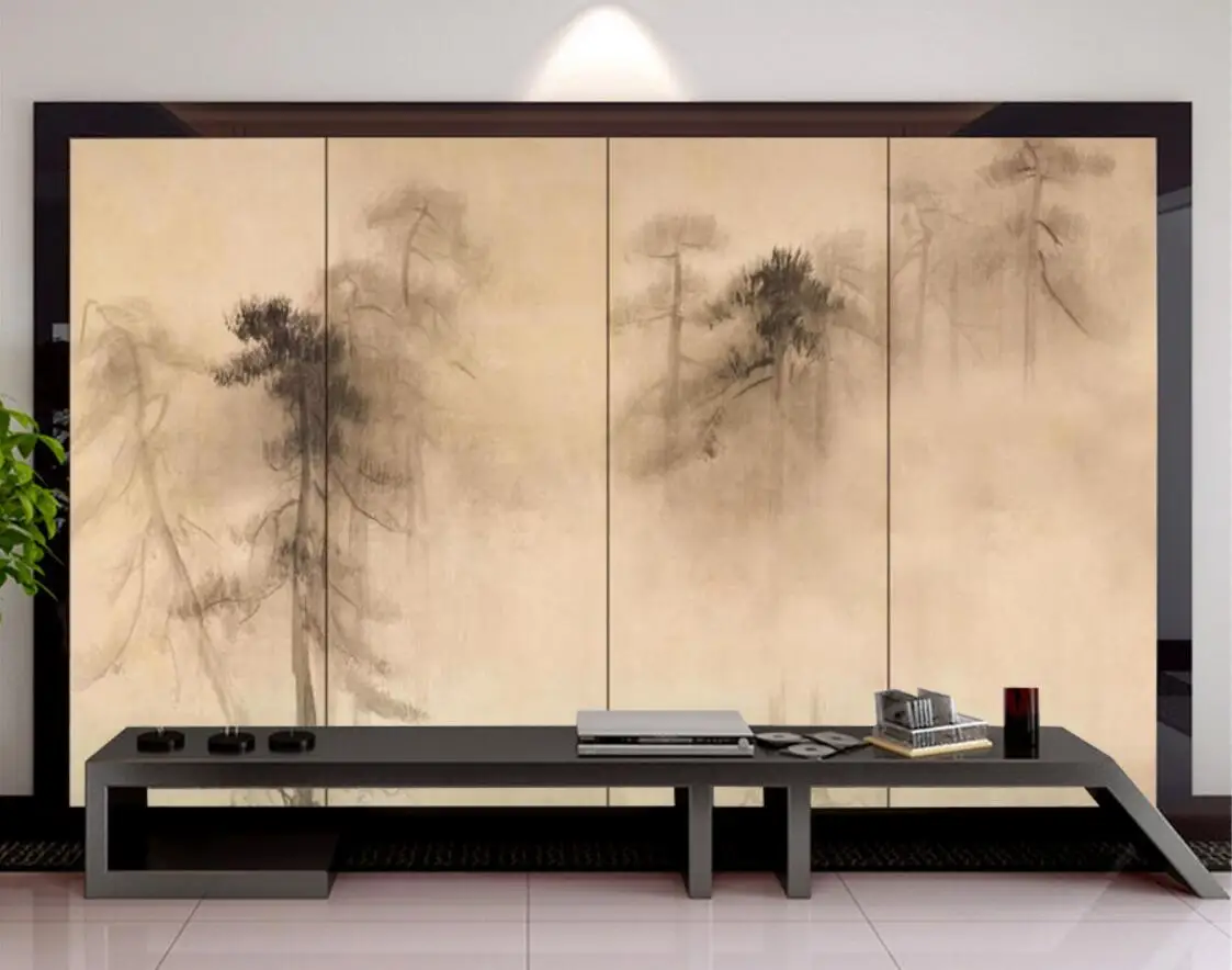 Custom mural landscape ink painting home decoration living room bedroom decorative painting hand-painted forest 3d wallpaper
