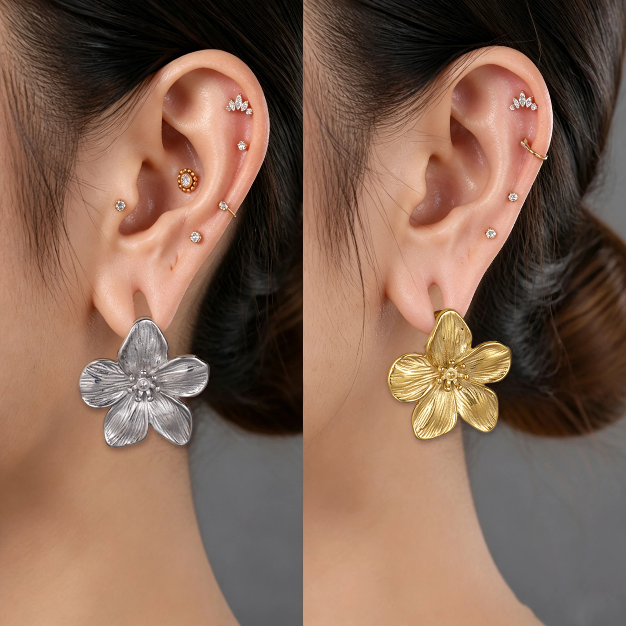 Doearko 2pcs Stainless Steel Ginkgo Leaf Ear Tunnels Plugs, Ear weights hoop Gauges Stretcher, Textured Floral Ear Expander Body