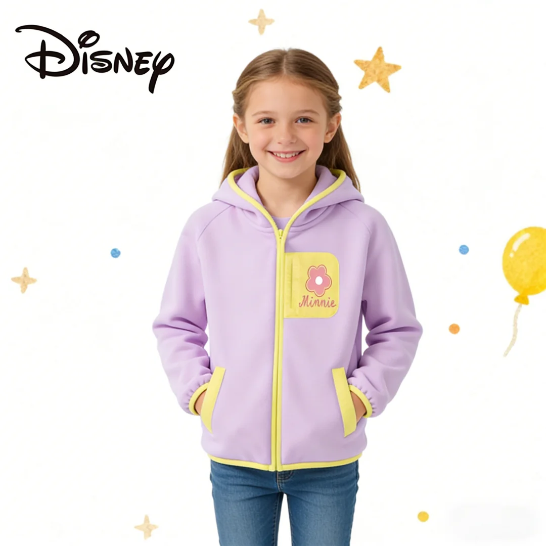 Disney Kinder Verdickte Kapuzenpullover Herbst Winter Plüsch Fleece Reißverschluss Strickjacke Mädchen Lila Weiche Bequeme Oberbekleidung
