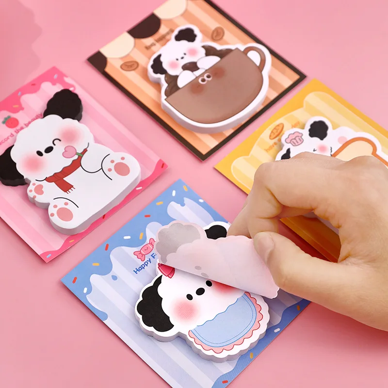 4pcs/lot Cartoon Dog Dinosaur Panda Memo Notes Student Cute Message Note Paper Tearable Sticky Stationery Notes Memo Pad