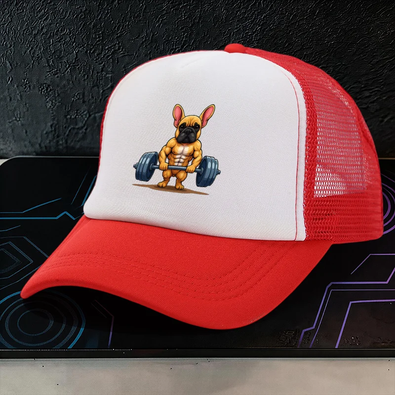1pc, Muscle Bulldog Print Adjustable Sponge Patchwork Cap, Lightweight Printed Craft Women'S Hat