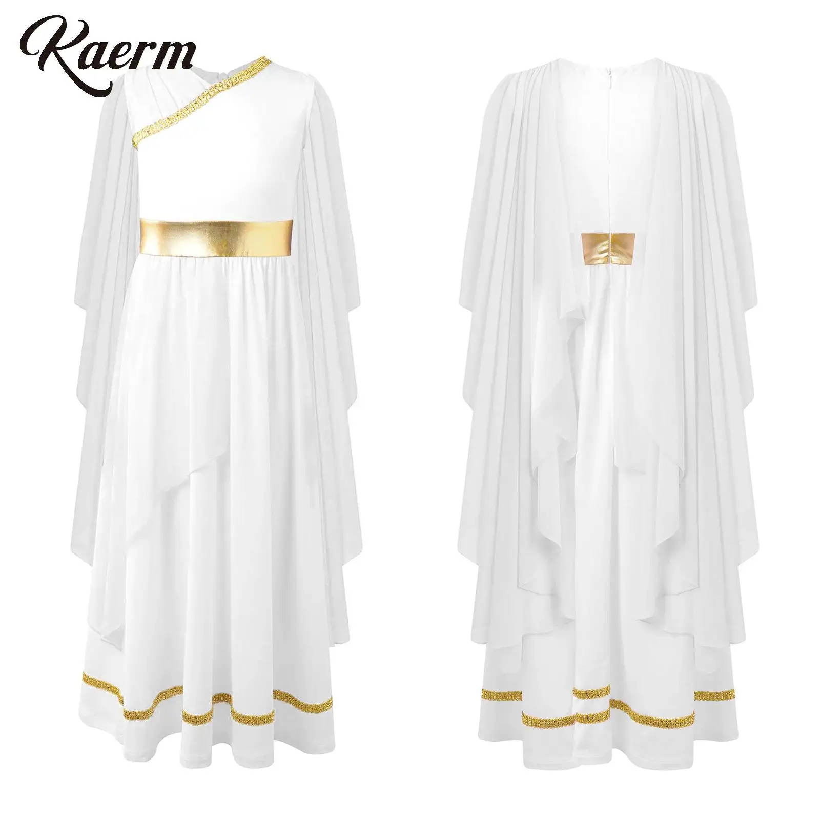 

Girls Ancient Greek Toga Costume Grecian Sleeveless Gown Dress Shawls Flowy Tulle Dress for Halloween Roman Queen Cosplay Dress