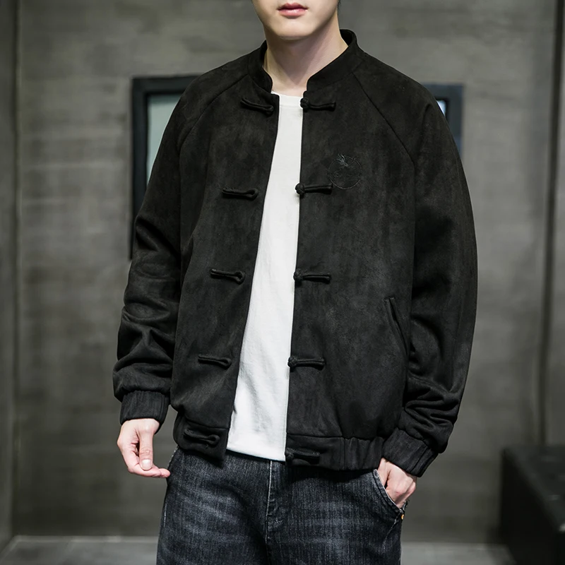 Autumn Winter Chinese Men\'s Clothing Loose Deerskin Velvet Retro Tang Jacket Suede Coat Outwear Male Traditional Chinese Clothes