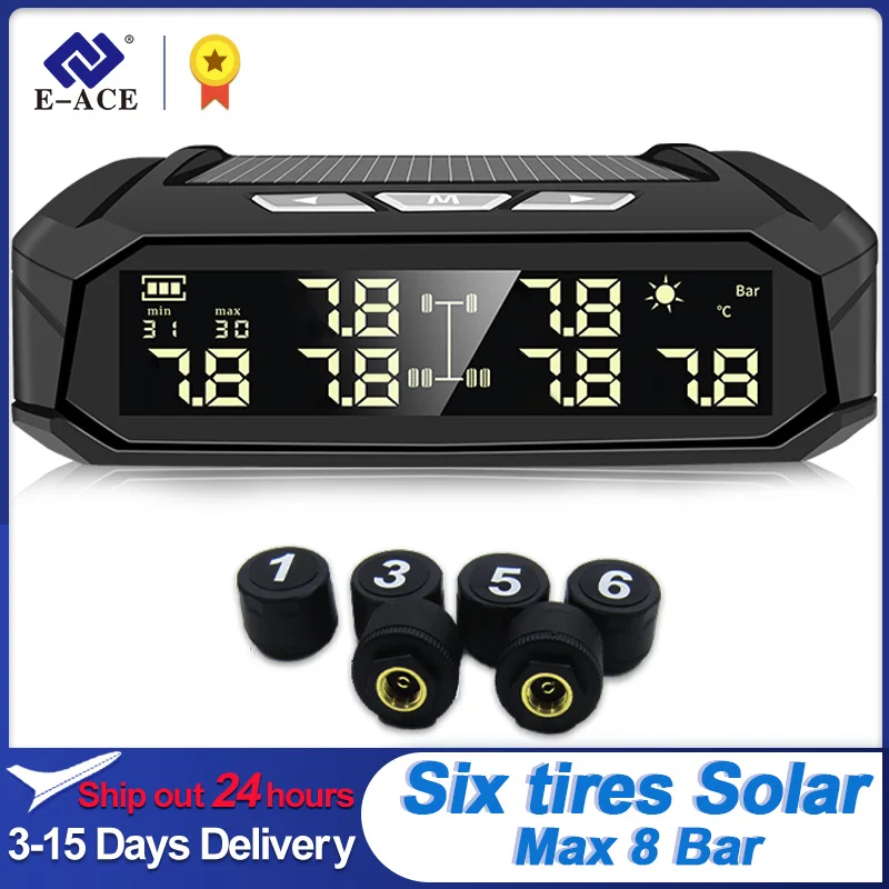 E-ACE K11 태양광 발전 TPMS 차량 감지기, 타이어 압력 모니터링 시스템, 자동 보안 감지기 압력, 6 센서