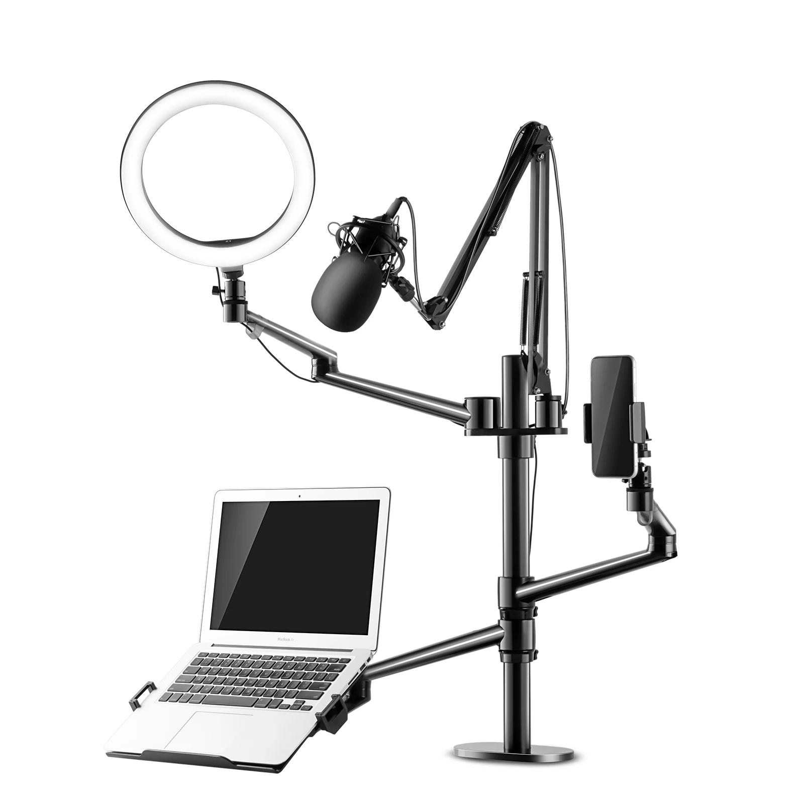 Laptop Smartphone Tablet Mic Bureau Houder Voor Studio Meeting Tiktok Live Streaming Apparatuur Met Led Selfie Ring Light