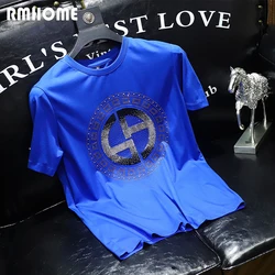 Trend Brand Men's T-shirt Light Luxury Diamond Sequin Design Male Tee Short Sleeve Top Summer New Fashion Multicolor Man Clothes