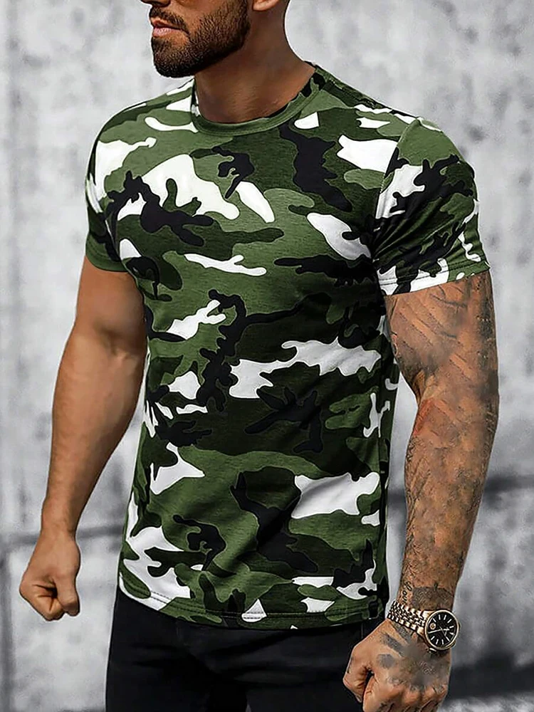 Men T Shirt Casual Hot Fashion Crew Neck Slim Camo Casual Sports T Shirt Hawaiin Shirts For Men