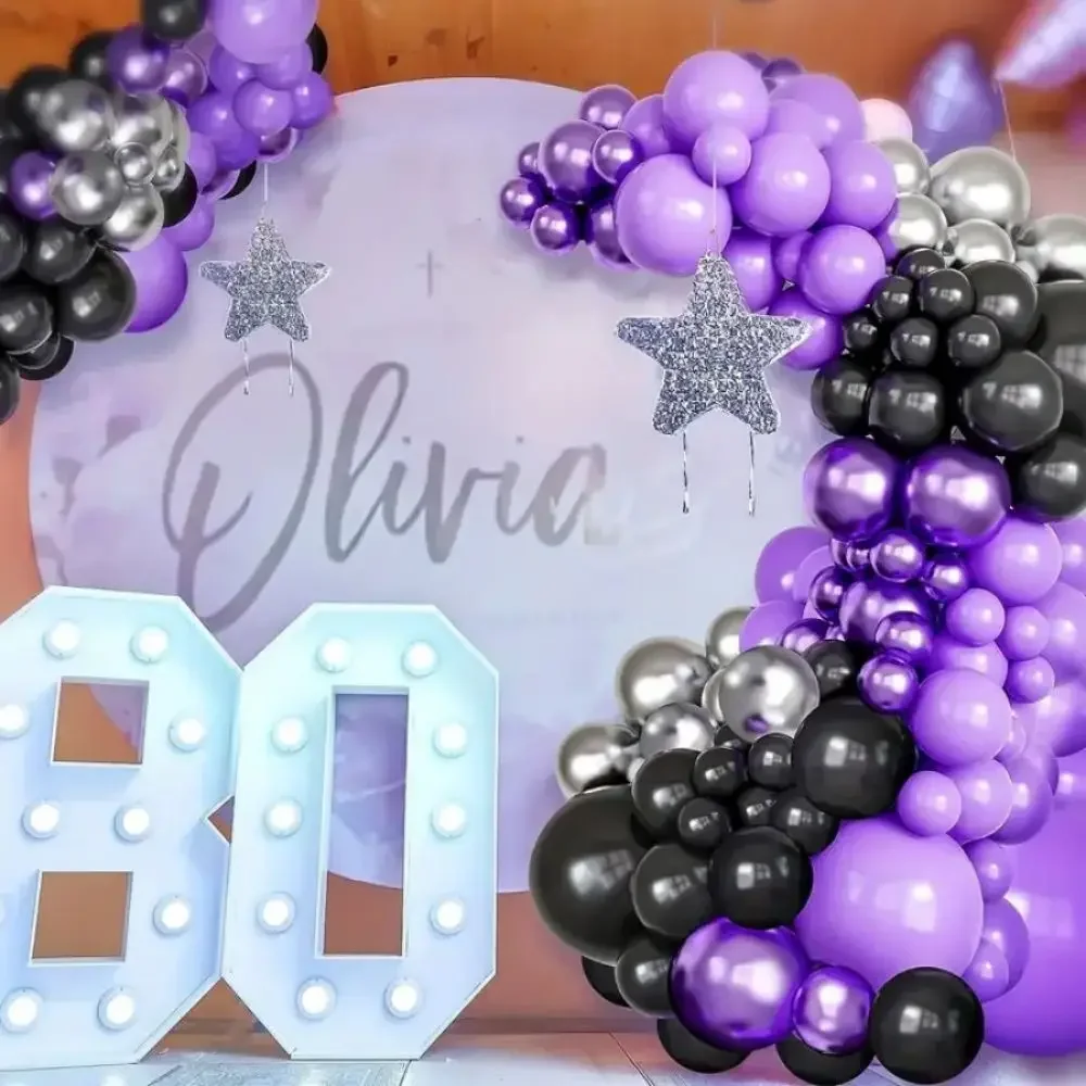 134pcs Purple Black Silvery Balloon Arch Garland Kit for Birthday,Gender Reveal,Baby Shower,Party Balloons Decoration