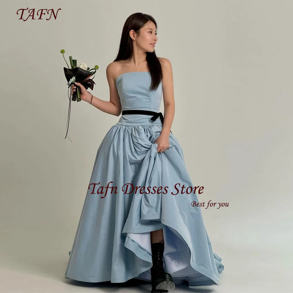 

TAFN 2025 New Korea Wedding Shooting Dresses Strapless A-line Sleeveless Blue Bridal Gown Simple Elegant Reception Dresses