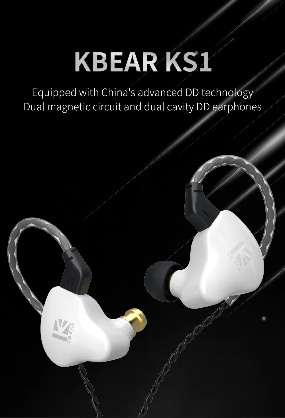 KBEAR KS1 HiFi Earphone 2Pin Cable in Ear Monitor Headphones for Singer Musicians Wired Earbuds IEMS for Gaming Wired Earbuds