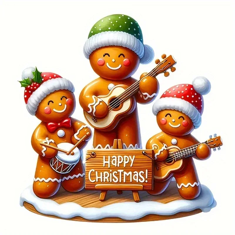 Holiday Gingerbread Man Playing Guitar Vinyl Sticker,Durable Easy Apply Removable Reusable for Car,Laptop,Fridge,Desk
