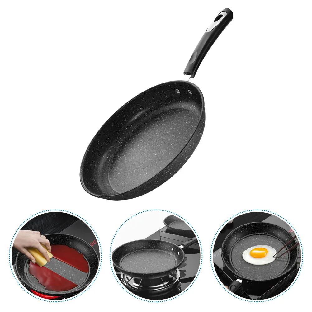 

1 pc Medical Stone Non-Stick Frying Cast Iron Rounded Steak Pan For Camping Cooking Double Bottom Flat Base Uncoated Iron Pan