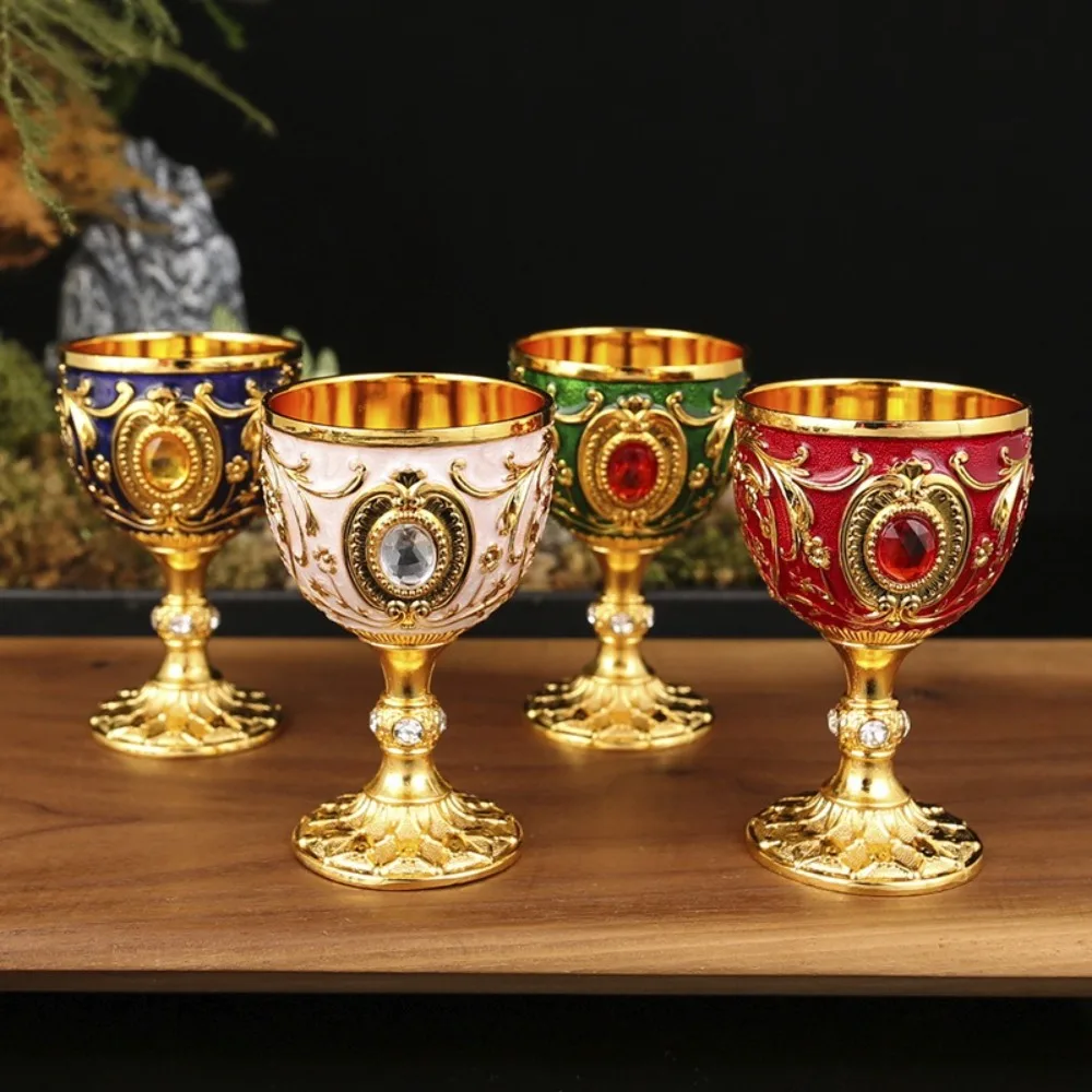

New High Quality Durable Vintage Embossed Wine Cup European Style Metal Goblet Drinkware Anti-break Diamond-encrusted Drink Cup