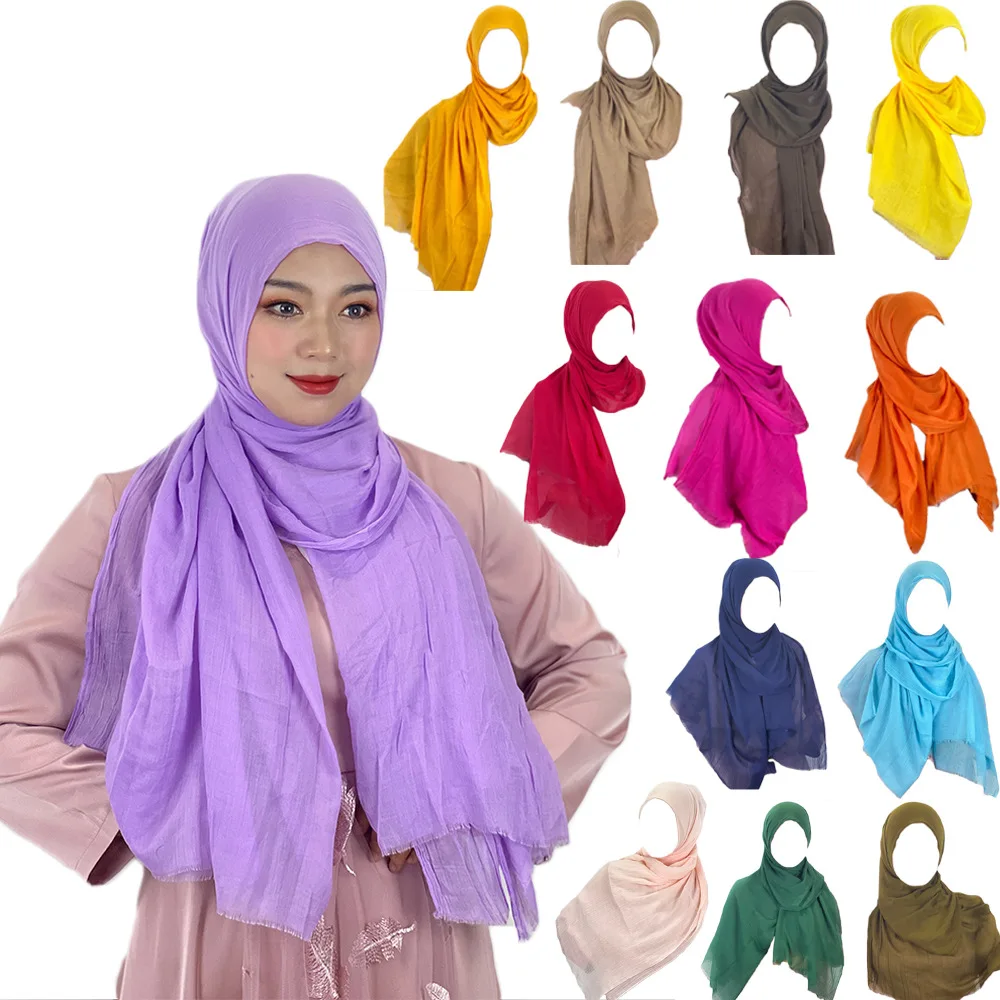 Écharpe Hijab en Jersey de Coton Malaisien pour Femme, Long Châle Musulman Uni, Turban Doux, Bandeau de Sauna Africain, 176x95cm