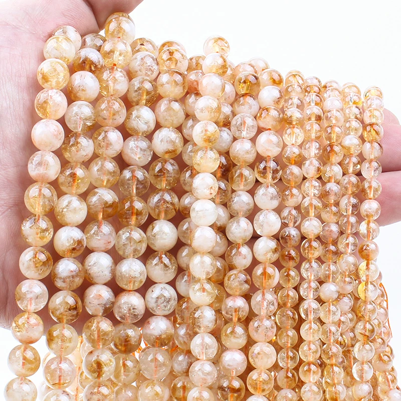 Natural Cheap Citrine Stone Bead Round Smooth Gemstone Beads for Jewelry Making Diy Bracelet Accessory