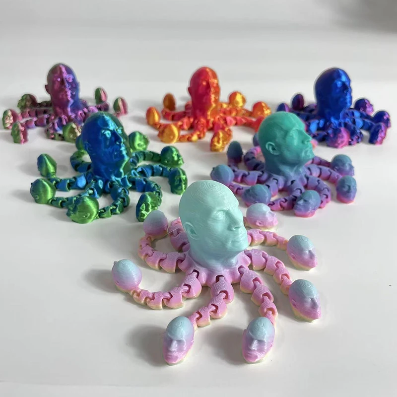 

1PCS 3D Printed Funny Toy Joints Movable Bald Octopus Funny Desktop Decoration Ornament Parts Gifts For Kid