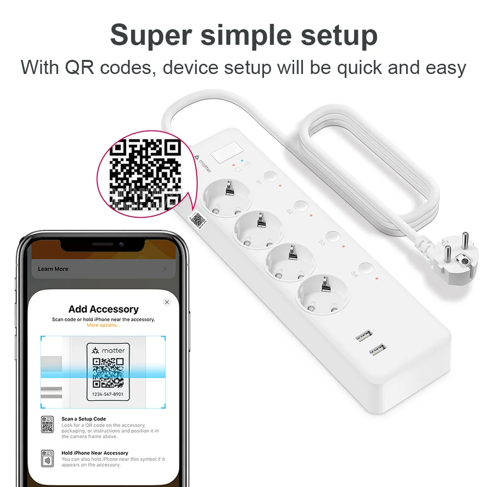 LELLKI Matter Power Strip Kr Usb Smart Plug Google Home Timer Outlet 16A 220V Korea EU Socket Extension Cord SmartThings Homekit