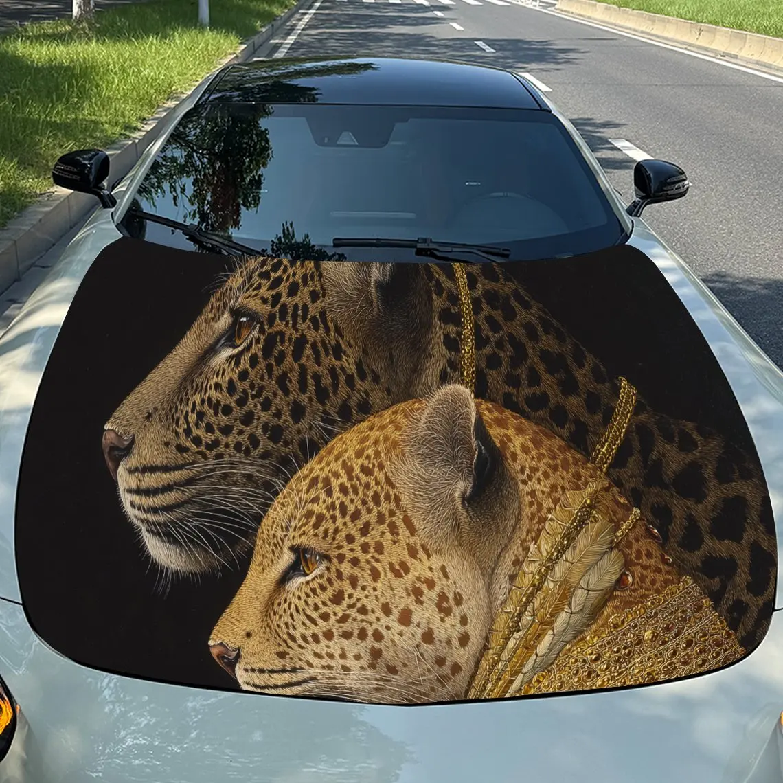 

Великолепная наклейка на капот двигателя автомобиля с леопардовым принтом, автоматические виниловые обертывания, водонепроницаемая самоклеящаяся наклейка на автомобиль, прочная и устойчивая к царапинам