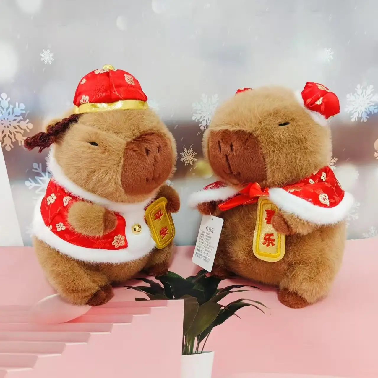 Kawaii New Year Party Christmas Decoration Cute Capybara Plushies Xmas Hat Tree Candy Cane Decor Capi Plush Soft Toys Gift