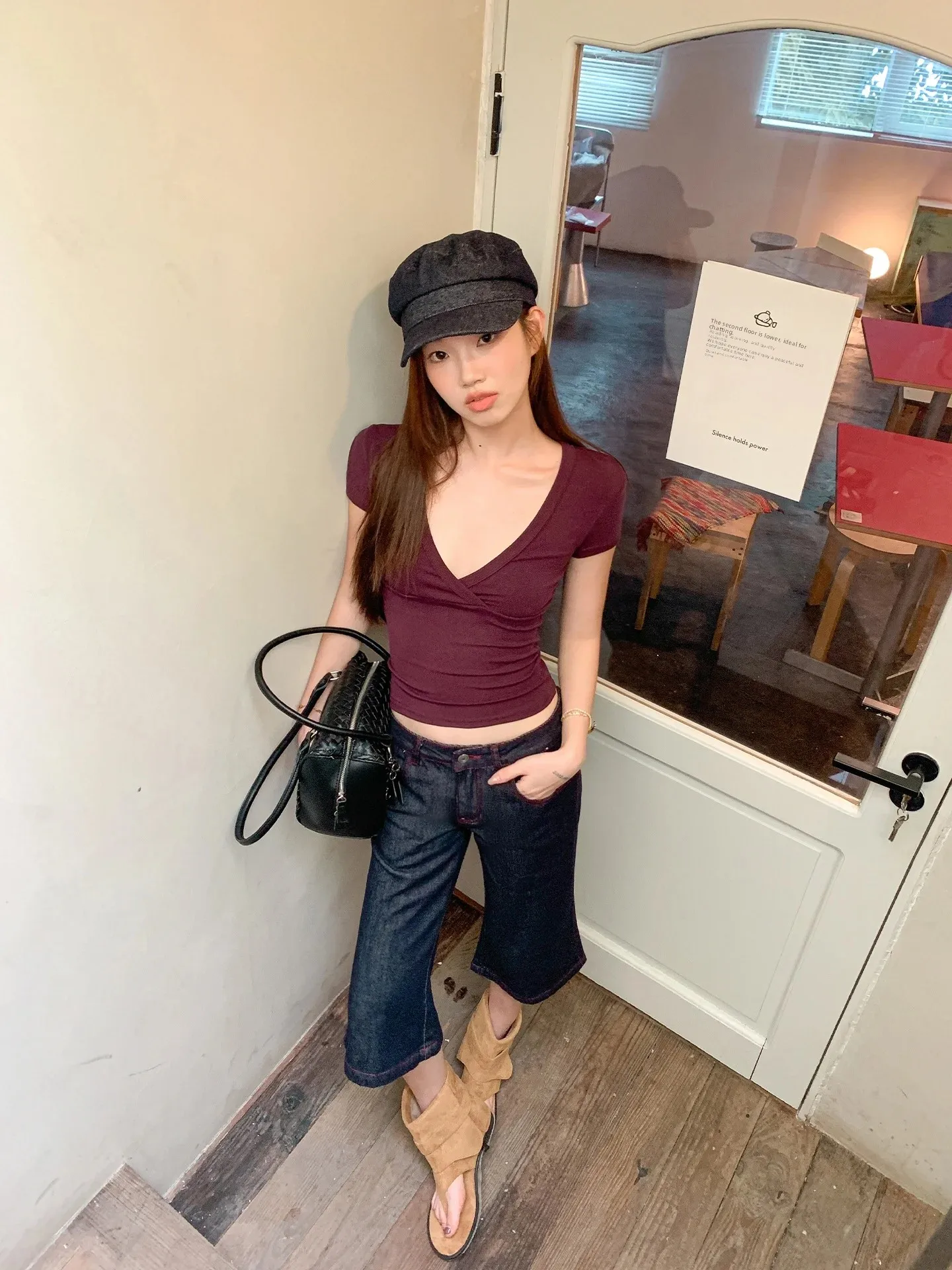 TGXQ Retro Red Stitching Original Jeans Color Seven-Five Denim Jeans Women's Style 2026 New Hot Pants Slim Micro Flared Pants